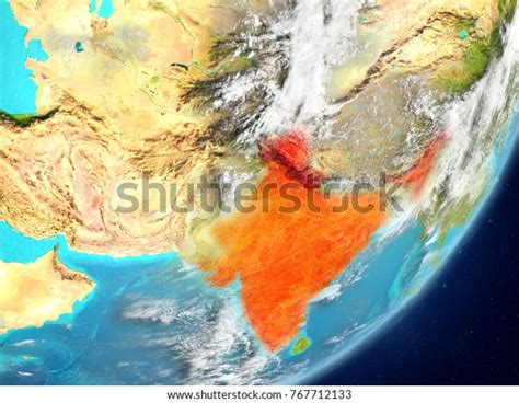 Satellite View India Highlighted Red On Stock Illustration 767712133