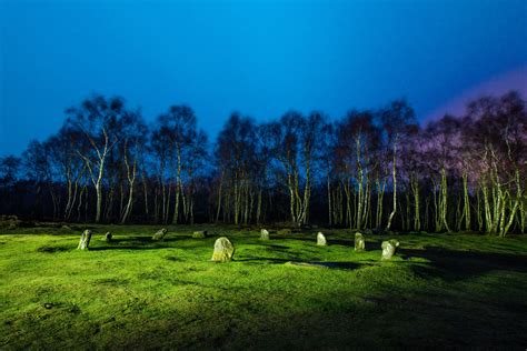 United Kingdom Stones Fields Trees Grass Night Stanton Moor