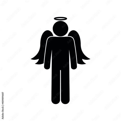 Silhouette Of Angel Isolated Pictogram Of Man With Wings And Halo