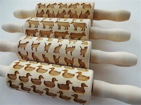 4 Kids Rolling Pin Set Animals Wooden Laser Cut