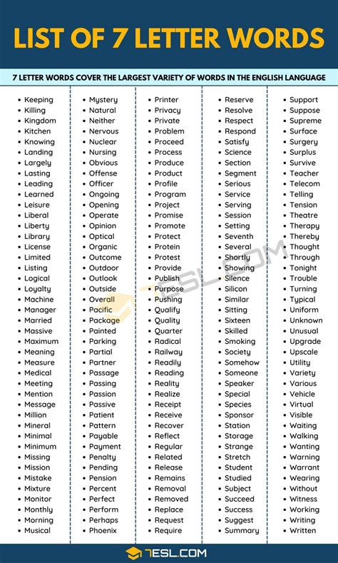 7 Letter Words List Of 500 Common Seven Letter Words In English • 7esl