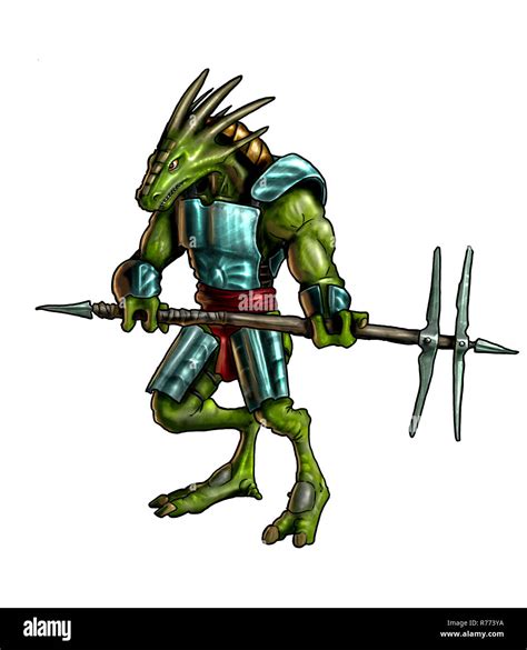 Concept Art Fantasy Painting Of Lizard Warrior In Armor Stock Photo Alamy