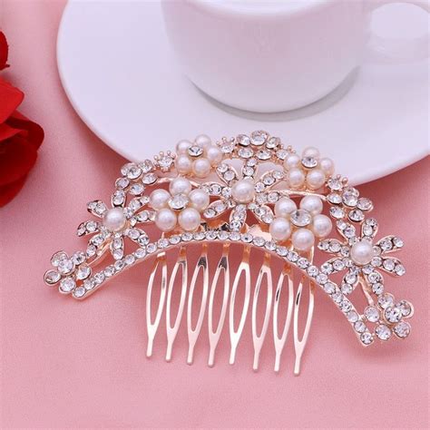 Frcolor Crystal Rhinestone Comb 4pcs Bridal Pearl Flower Hair Pins Hair Clips For Wedding Party