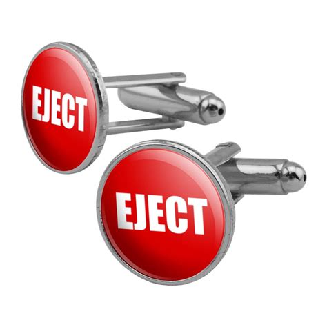 Graphics And More Red Eject Button Design Funny Round Cufflink Set Silver Color