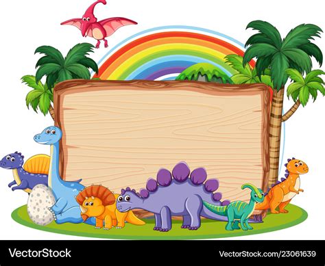 Many Dinosaur On Wooden Banner Royalty Free Vector Image