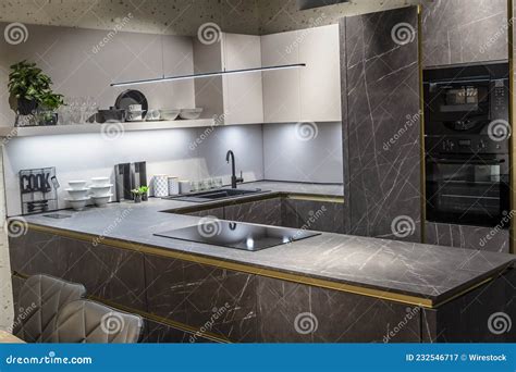 Beautiful Modern Kitchen In Luxury Contemporary Home Interior Editorial