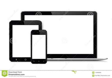 Laptop Mobile Phone And Digital Tablet Pc Isolated On White