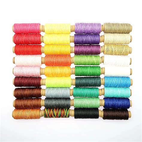 36pcsset 50m 150d Woven 1mm Flat Wax Thread For Diy Leather Hand Stitching Sewing Craft Leather