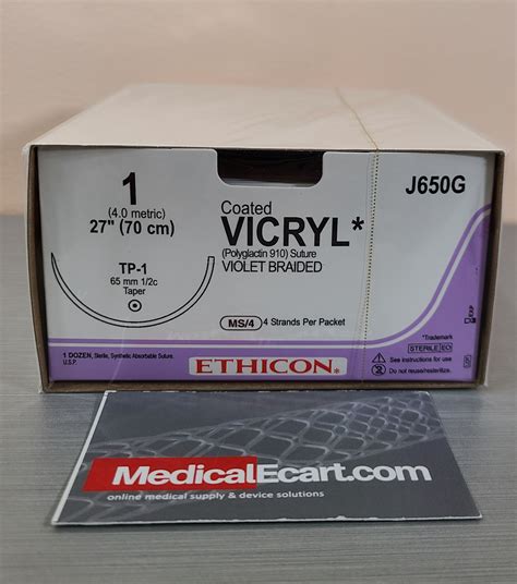J650g Ethicon Suture Coated Vicryl Taper Point Tp 1 4 27 Size 1