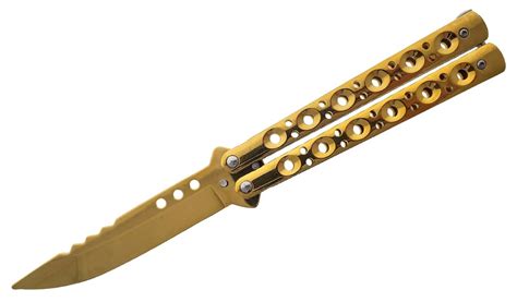 Heavy Balisong Gold 8 Inch Butterfly Knife 3 Drop Point