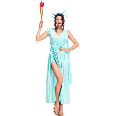 Halloween Adult Women Sexy Statue Of Liberty Costume Hen Party Book Week Goddess Fantasia Outfit