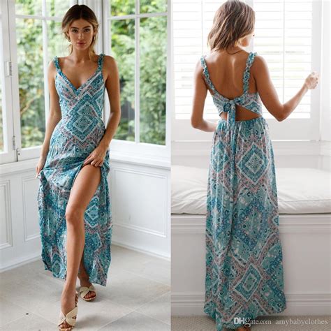 Sexy Long Beach Dress Women Halter Backless Floral Printed Female