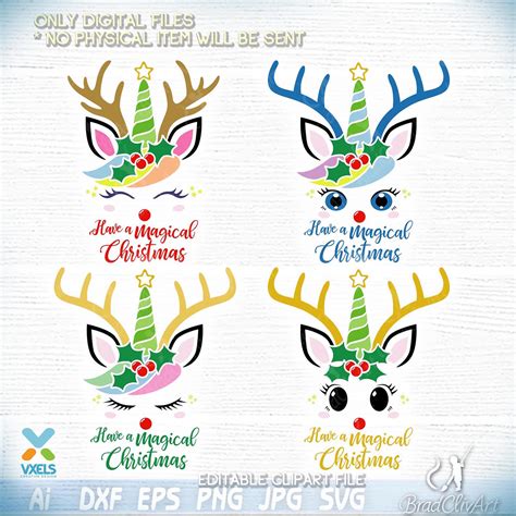 Christmas Unicorn Svg With Santa Deer Horn And Xmas Tree Theme