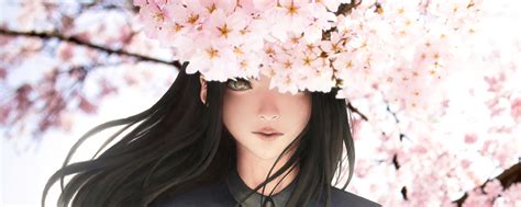 Download 2560x1024 Wallpaper Anime Girl Original Cherry Blossom Sakura Dual Wide Wide 219