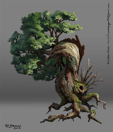 Artstation 三棵树，riccardo Pagni Tree Illustration Environment
