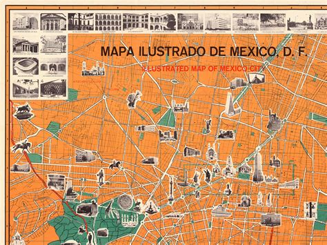 Mexico City Map Vintage Illustrated Map Of Mexico City Etsy