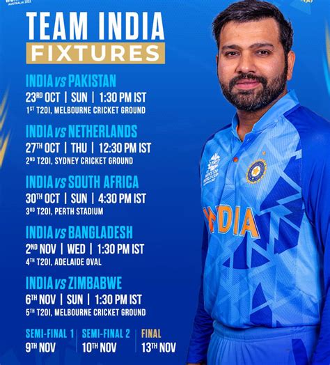 India T20 World Cup Schedule 2022 List Of India Fixtures T20 Wc The