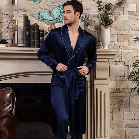 19 Momme Blue Long Silk Robe For Men Slipintosoft Mens Silk Robe Mens Silk Pajamas Silk Robe