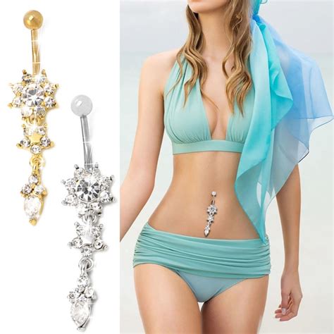 Woman Belly Button Piercing Butterfly Shiny Rhinestone Piercings Flowers Accessories Sexy Party