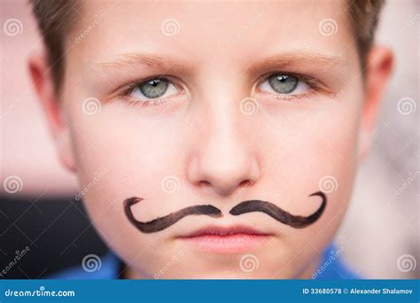 Cute Boy With Painted Mustache Stock Photo Image Of Handsome