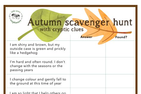 Some of you reading this have been impacted in ways others couldn't even fathom. Free printable - Autumn scavenger hunt with cryptic clues ...