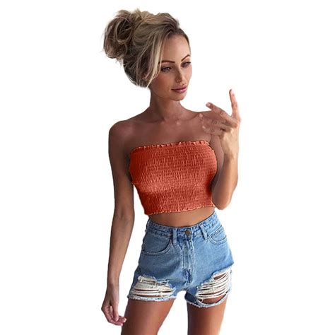 Crop Top Women Strapless Sexy Lady Ruched Elastic Boob Bandeau Tube