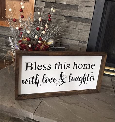 Bless This Home With Love And Laughter Sign Farmhouse Sign Etsy