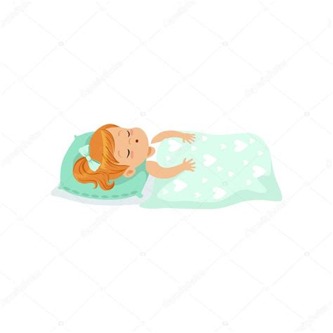 Cartoon Little Girl Sleeping In Bed Adorable Redhead Little Girl