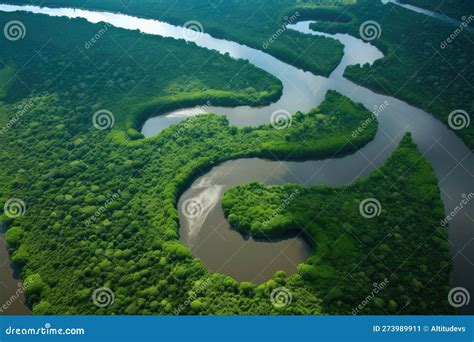 Aerial View Of The Amazonas With Winding River And Dense Rainforest