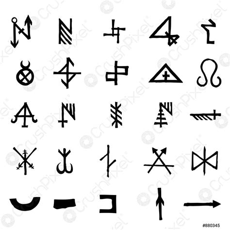 Set Of Alchemical Symbols Isolated On White Background Hand Drawn