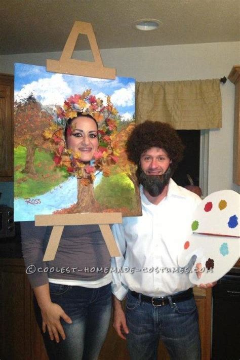 last minute halloween couple costume bob ross and his happy little tree