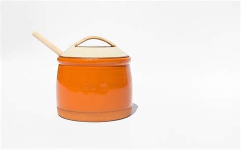 New York Stoneware Tangerine Honey Pot With Dipper Kindred Black