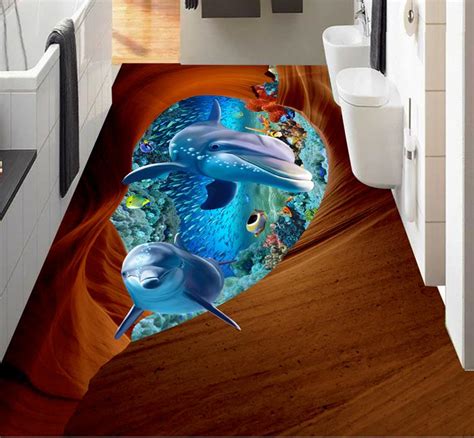 Custom 3d Floor Sea Cave Dolphin Sea Cave Vinyl Flooring Adhesives 3d
