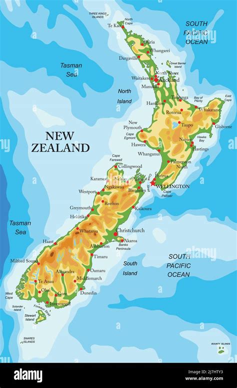 Mapa Físico Muy Detallado De Nueva Zelanda En Formato Vectorial Con