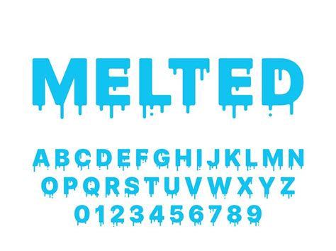 Melting Font Blue Liquid Flowing English Alphabet With Drops And Dri