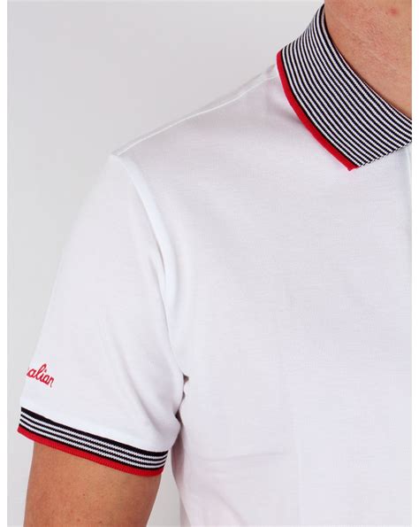Australian By Lalpina Striped Collar Polo Shirt White Mens Pique