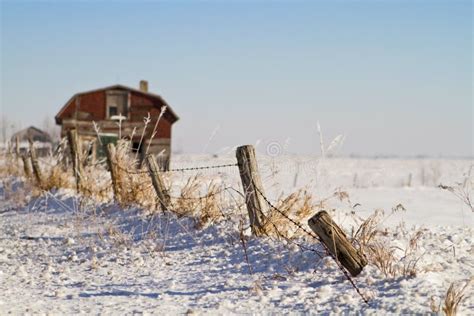 Rural Winter Scene With Fence Stock Image Image Of Snowing
