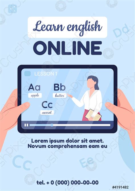 Learn English Online Poster Flat Vector Template Stock Vector 4191482