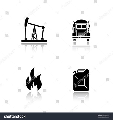 Fuel And Gasoline Production Drop Shadow Icons Set Oil