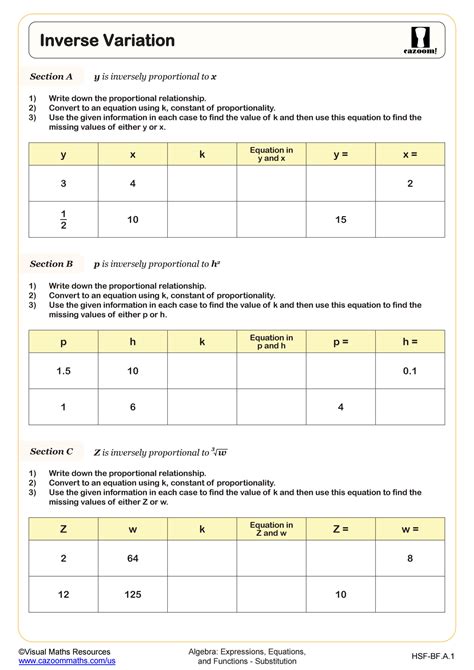 Inverse Variation Worksheet Fun And Engaging Algebra I Pdf Worksheets