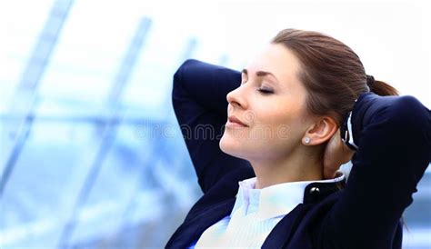 Portrait Of Cute Young Business Woman Relaxing Stock Photo Image Of