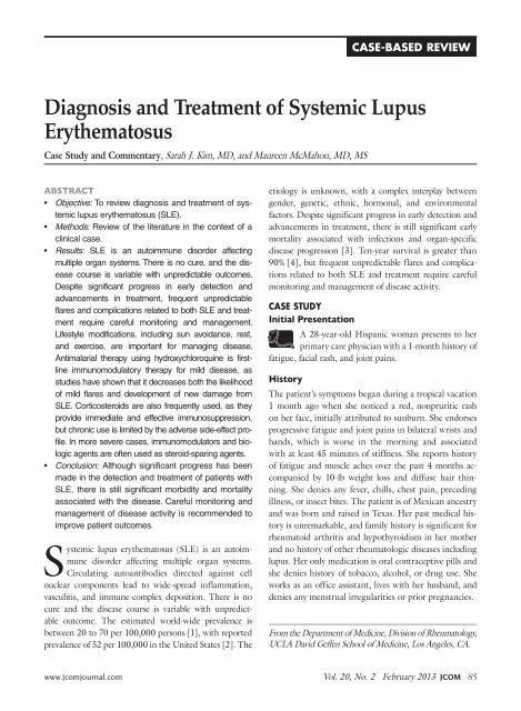 Diagnosis And Treatment Of Systemic Lupus Erythematosus