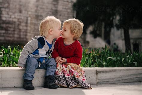 Two Little Kids Kissing