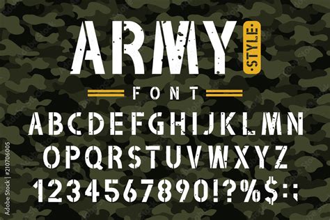 Naklejka Military Stencil Font On Camouflage Background Rough And