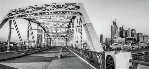 John Seigenthaler Pedestrian Bridge And Nashville Skyline Black And