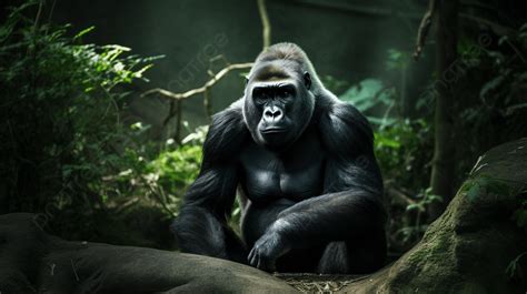 Beautiful Male Gorilla Sitting In The Forest Background Black Big Body Gorilla Hd Photography
