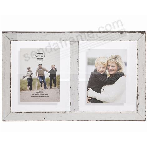 Bristol Distressed White Wood Float Double 5x7 Frame By Prinz Usa