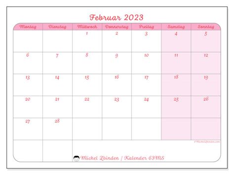 Kalender Februar 2023 Zum Ausdrucken “441ms” Michel Zbinden Lu