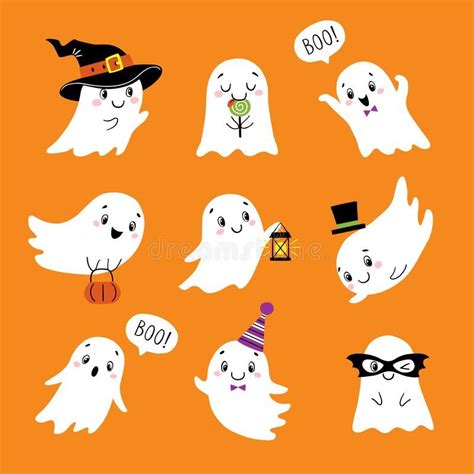 Halloween Set Of Cute Funny Ghosts Vector Illustration Halloween