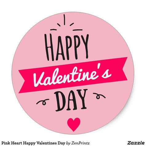 Pink Heart Happy Valentines Day Classic Round Sticker In